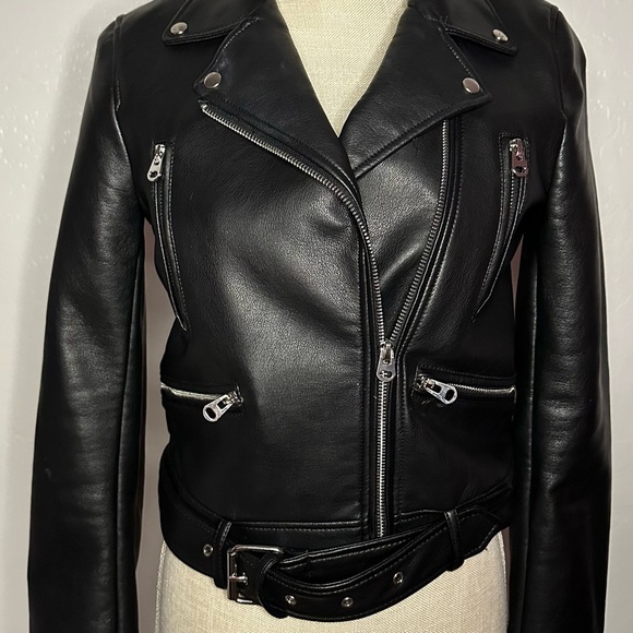 Zara Black Leather Jacket Asymmetrical Design - Picture 4 of 14